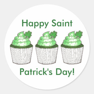 Happy Saint Patrick's Day Lucky Green Cupcake Cake Ronde Sticker