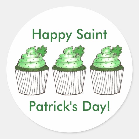 Happy Saint Patrick's Day Lucky Green Cupcake Cake Ronde Sticker (Voorkant)