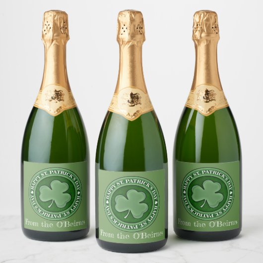 Happy Saint Patrick's Day Lucky Shamrock Custom Sparkling Wijnetiket (Flessen)