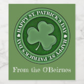 Happy Saint Patrick's Day Lucky Shamrock Custom Wijn Etiket (Enkel label)