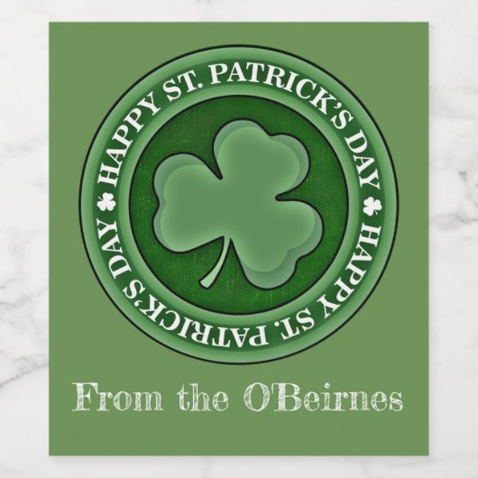 Happy Saint Patrick's Day Lucky Shamrock Custom Wijn Etiket (Enkel label)