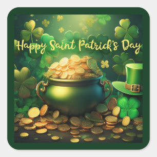 Happy Saint Patrick's Day Pot met gouden munten Vierkante Sticker