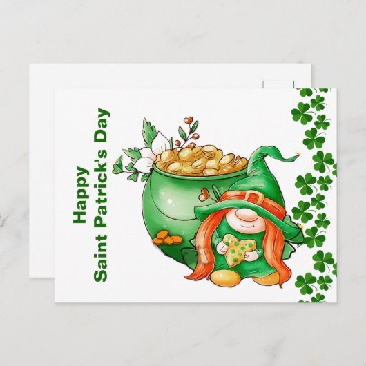 Happy Saint Patricks Day Pot of Gold Gnome Briefkaart (Voorkant / Achterkant)