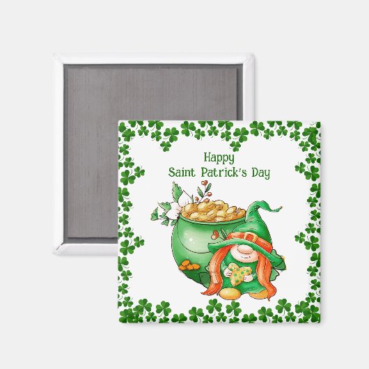 Happy Saint Patricks Day Pot of Gold Gnome Magneet (Voorkant / Achterkant)