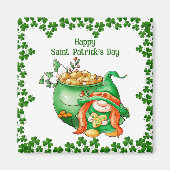 Happy Saint Patricks Day Pot of Gold Gnome Magneet (Voorkant)