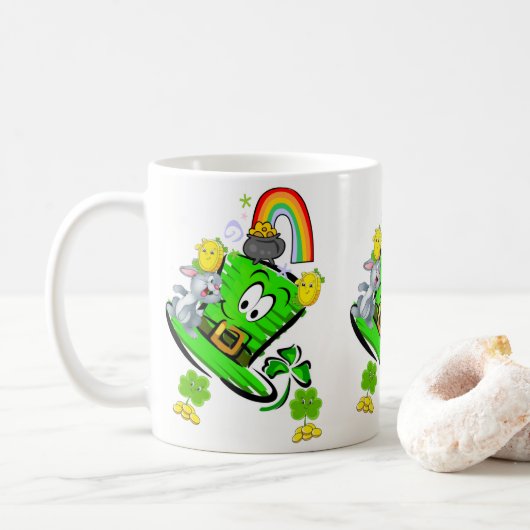 Happy Saint Patrick's Day Rabbit Rainbow Mug Koffiemok (Met donut)