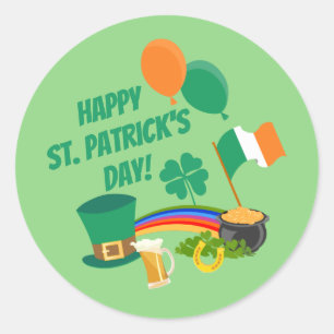 Happy Saint Patrick's Day-symbolen en -tradities Ronde Sticker