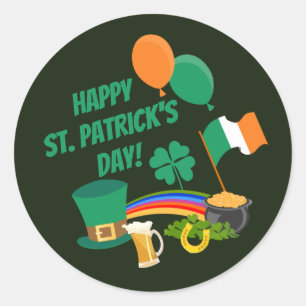 Happy Saint Patrick's Day-symbolen en -tradities Ronde Sticker