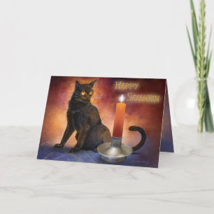 Happy Samhain Kitten en Candle. Kaart