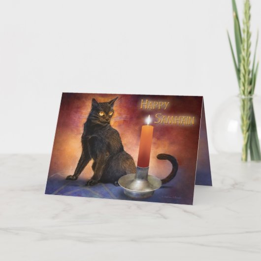 Happy Samhain Kitten en Candle. Kaart (Voorkant)