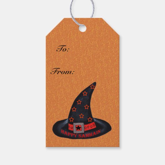 Happy Samhain Witch Hat Stars Magic Wiccan Cadeaulabel (Voorkant)
