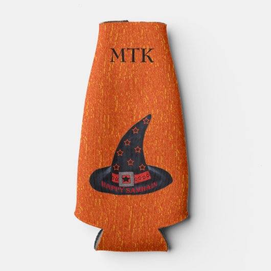 Happy Samhain Witch Hat Stars Magic Wiccan Flesjeskoeler (Voorkant)