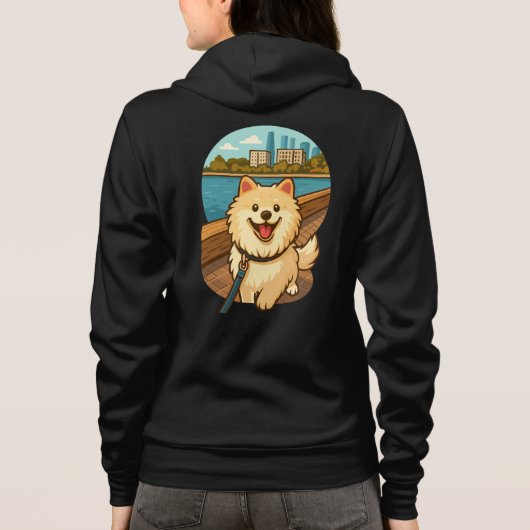 Happy Samoyed Walk by the City Waterfront Hoodie (Achterkant)