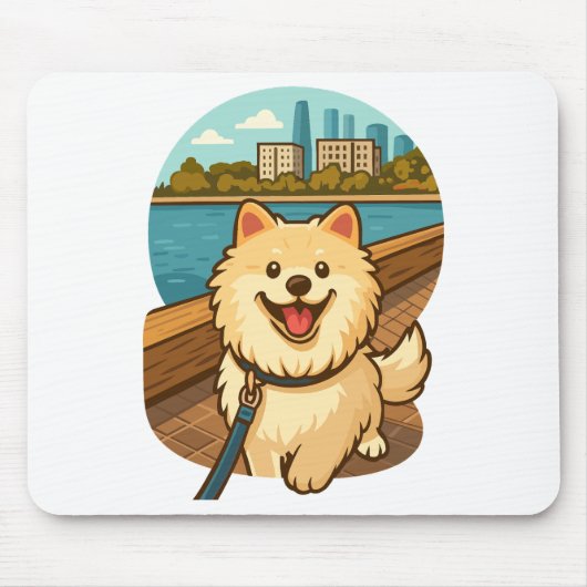 Happy Samoyed Walk by the City Waterfront Muismat (Voorkant)