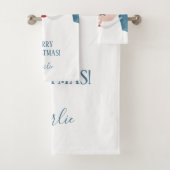 Happy Santa-aangepaste naam en teksthanddoekset Bad Handdoek (Insitu)