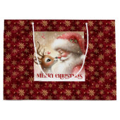 Happy Santa and Rudolph Christmas Cartoon Gift Bag Groot Cadeauzakje (Voorkant)