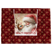 Happy Santa and Rudolph Christmas Cartoon Gift Bag Groot Cadeauzakje (Achterkant)