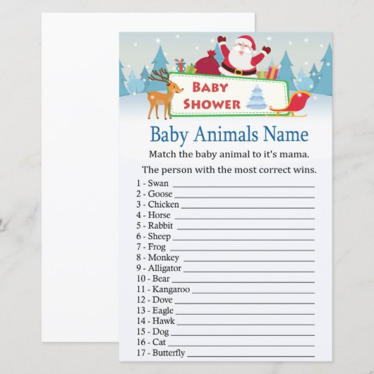 happy santa Baby Animals Name Game baby shower (Voorkant / Achterkant)