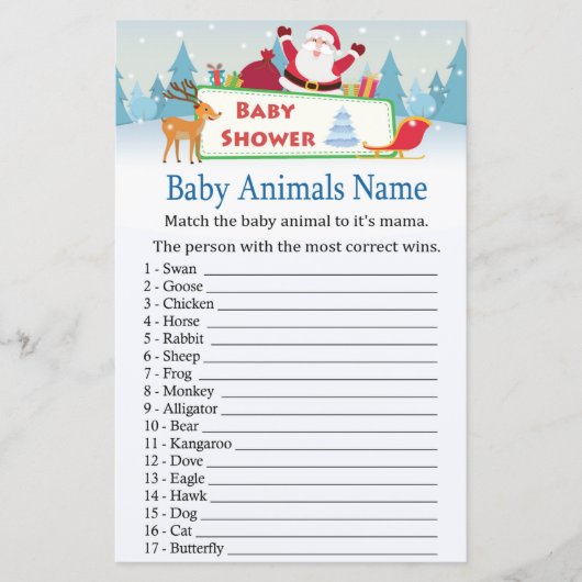 happy santa Baby Animals Name Game baby shower (Voorkant)
