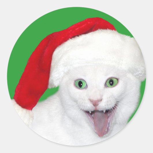 Happy Santa Cat Ronde Sticker (Voorkant)