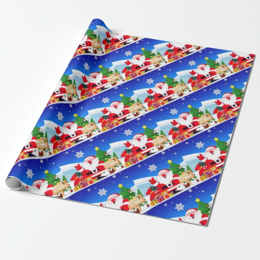 Happy Santa Claus Cartoon Cadeaupapier (Uitgerold)