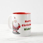 Happy Santa Claus Cartoon Tweekleurige Koffiemok (Voorkant links)