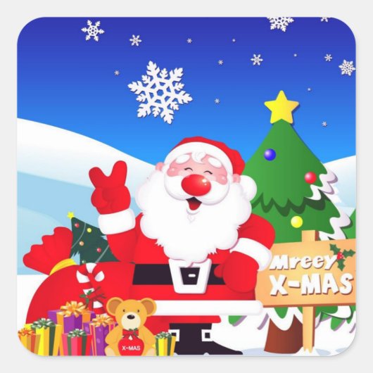 Happy Santa Claus Cartoon Vierkante Sticker (Voorkant)