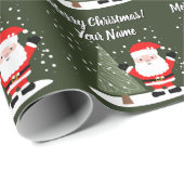 Happy Santa Claus cartoon with Christmas tree kids Cadeaupapier (Rol Hoek)