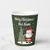 Happy Santa Claus cartoon with Christmas tree Papieren Bekers (Voorkant)