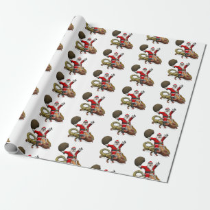 Happy Santa Claus die op kleuterige Chameleon rust Cadeaupapier
