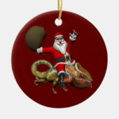 Happy Santa Claus die op kleuterige Chameleon rust Keramisch Ornament (Voorkant)