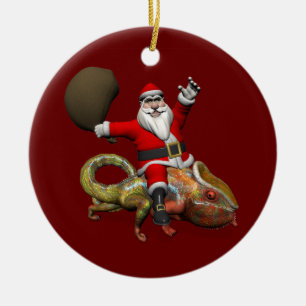 Happy Santa Claus die op kleuterige Chameleon rust Keramisch Ornament