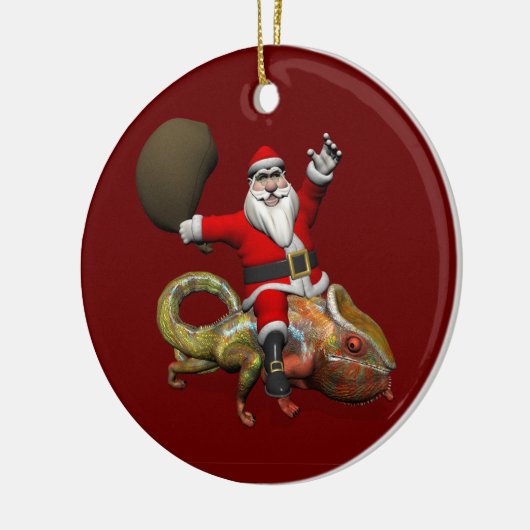 Happy Santa Claus die op kleuterige Chameleon rust Keramisch Ornament (Links)