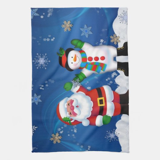 Happy Santa Claus en Snowman Theedoek (Verticaal)