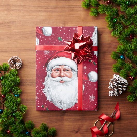 Happy Santa Claus Face Design Cadeaupapier (Feestdagen Geschenken)