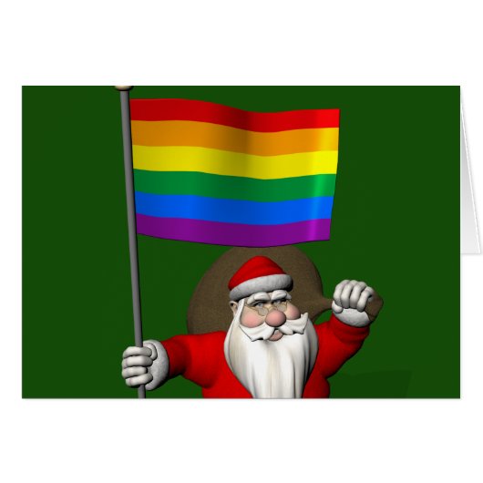 Happy Santa Claus met regenboogvlag (Voorkant Horizontaal)