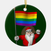 Happy Santa Claus met regenboogvlag Keramisch Ornament (Voorkant)
