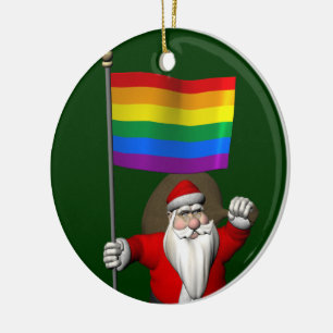Happy Santa Claus met regenboogvlag Keramisch Ornament