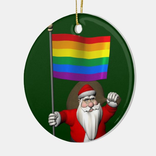 Happy Santa Claus met regenboogvlag Keramisch Ornament (Links)