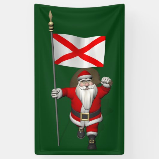 Happy Santa Claus met vlag van Alabama Spandoek (Verticaal)