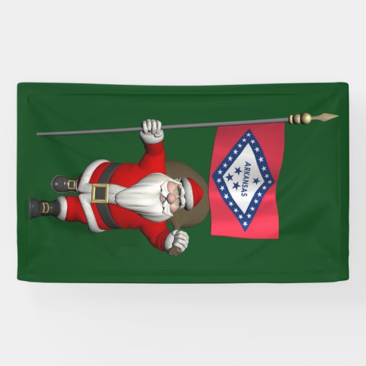 Happy Santa Claus met vlag van Arkansas Spandoek (Horizontaal)