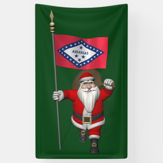Happy Santa Claus met vlag van Arkansas Spandoek (Verticaal)