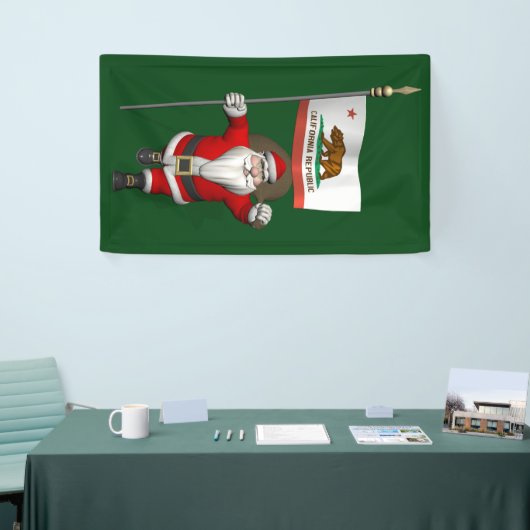 Happy Santa Claus met vlag van Californië Spandoek (Beurs)