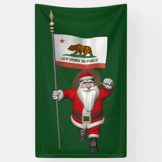 Happy Santa Claus met vlag van Californië Spandoek (Verticaal)