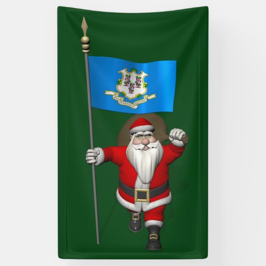 Happy Santa Claus met vlag van Connecticut Spandoek (Verticaal)