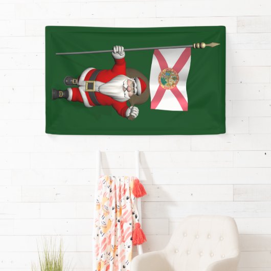 Happy Santa Claus met vlag van Florida Spandoek (Insitu)