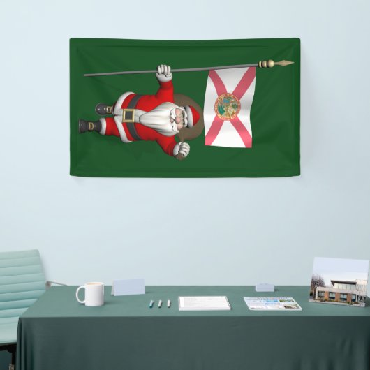 Happy Santa Claus met vlag van Florida Spandoek (Beurs)