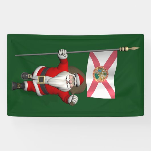 Happy Santa Claus met vlag van Florida Spandoek (Horizontaal)