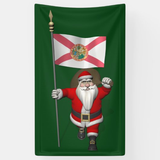 Happy Santa Claus met vlag van Florida Spandoek (Verticaal)