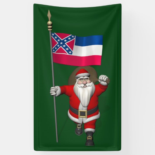 Happy Santa Claus met vlag van Mississippi Spandoek (Verticaal)